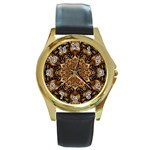 3d Flower Fractal Art Pattern Round Gold Metal Watch