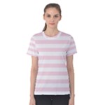 Horizontal Stripes - White and Piggy Pink Women s Cotton Tee