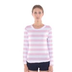 Horizontal Stripes - White and Piggy Pink Women s Long Sleeve T-shirt