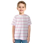 Horizontal Stripes - White and Piggy Pink Kid s Sport Mesh Tee