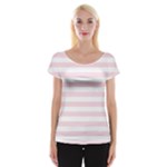 Horizontal Stripes - White and Piggy Pink Women s Cap Sleeve Top