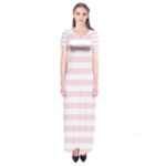 Horizontal Stripes - White and Piggy Pink Short Sleeve Maxi Dress