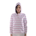Horizontal Stripes - White and Piggy Pink Hooded Wind Breaker (Women)