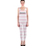 Horizontal Stripes - White and Piggy Pink OnePiece Catsuit