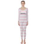 Horizontal Stripes - White and Piggy Pink Long Sleeve Catsuit