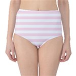 Horizontal Stripes - White and Piggy Pink High-Waist Bikini Bottoms