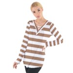 Horizontal Stripes - White and French Beige Women s Tie Up Tee
