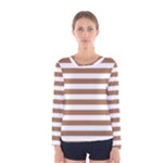 Horizontal Stripes - White and French Beige Women s Long Sleeve T-shirt