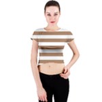 Horizontal Stripes - White and French Beige Crew Neck Crop Top