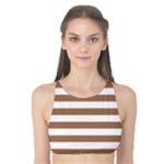 Horizontal Stripes - White and French Beige Tank Bikini Top