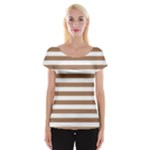 Horizontal Stripes - White and French Beige Women s Cap Sleeve Top