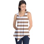 Horizontal Stripes - White and French Beige Sleeveless Tunic