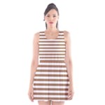Horizontal Stripes - White and French Beige Scoop Neck Skater Dress