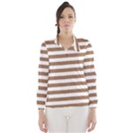 Horizontal Stripes - White and French Beige Wind Breaker (Women)