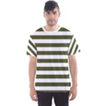 Horizontal Stripes - White and Army Green Men s Sport Mesh Tee