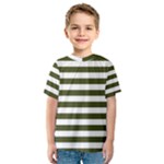 Horizontal Stripes - White and Army Green Kid s Sport Mesh Tee