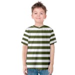 Horizontal Stripes - White and Army Green Kid s Cotton Tee