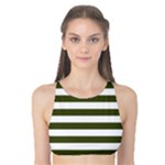 Horizontal Stripes - White and Army Green Tank Bikini Top