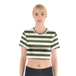 Horizontal Stripes - White and Army Green Cotton Crop Top
