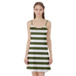 Horizontal Stripes - White and Army Green Satin Night Slip