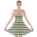 Horizontal Stripes - White and Army Green Strapless Bra Top Dress