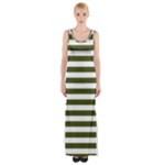Horizontal Stripes - White and Army Green Maxi Thigh Split Dress
