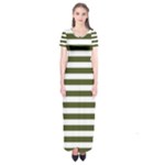 Horizontal Stripes - White and Army Green Short Sleeve Maxi Dress