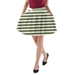 Horizontal Stripes - White and Army Green A-Line Pocket Skirt