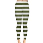 Horizontal Stripes - White and Army Green Women s Leggings