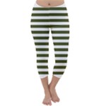 Horizontal Stripes - White and Army Green Capri Winter Leggings