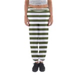 Horizontal Stripes - White and Army Green Women s Jogger Sweatpants