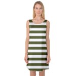 Horizontal Stripes - White and Army Green Sleeveless Satin Nightdress