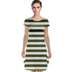Horizontal Stripes - White and Army Green Cap Sleeve Nightdress