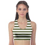 Horizontal Stripes - White and Army Green Women s Sports Bra