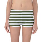 Horizontal Stripes - White and Army Green Reversible Boyleg Bikini Bottoms