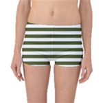 Horizontal Stripes - White and Army Green Boyleg Bikini Bottoms