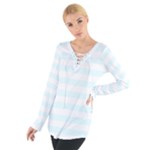 Horizontal Stripes - White and Bubbles Cyan Women s Tie Up Tee