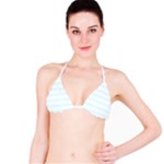 Horizontal Stripes - White and Bubbles Cyan Bikini Top