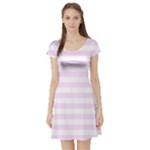 Horizontal Stripes - White and Pale Thistle Violet Short Sleeve Skater Dress