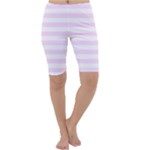 Horizontal Stripes - White and Pale Thistle Violet Cropped Leggings