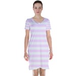 Horizontal Stripes - White and Pale Thistle Violet Short Sleeve Nightdress