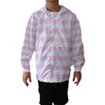 Horizontal Stripes - White and Pale Thistle Violet Hooded Wind Breaker (Kids)