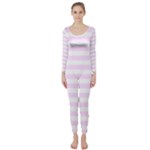 Horizontal Stripes - White and Pale Thistle Violet Long Sleeve Catsuit
