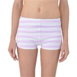 Horizontal Stripes - White and Pale Thistle Violet Reversible Boyleg Bikini Bottoms