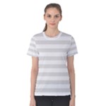 Horizontal Stripes - White and Platinum Gray Women s Cotton Tee