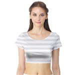 Horizontal Stripes - White and Platinum Gray Short Sleeve Crop Top (Tight Fit)