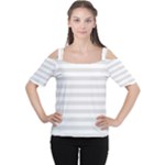 Horizontal Stripes - White and Platinum Gray Women s Cutout Shoulder Tee