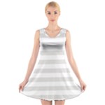 Horizontal Stripes - White and Platinum Gray V-Neck Sleeveless Dress