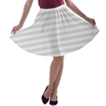 Horizontal Stripes - White and Platinum Gray A-line Skater Skirt