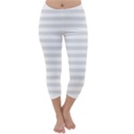 Horizontal Stripes - White and Platinum Gray Capri Winter Leggings